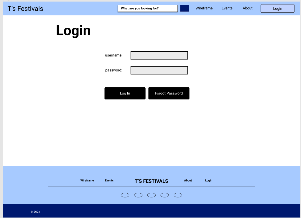 image of log in page wireframe